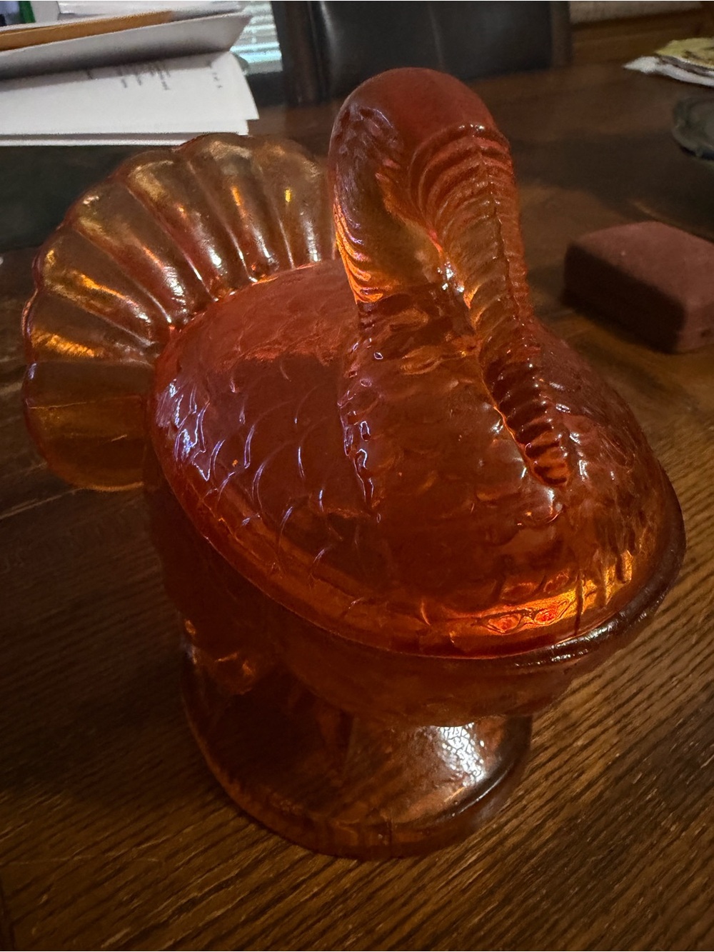 Vintage Amber Glass topped Candy Dish of a Bird- Home Accents